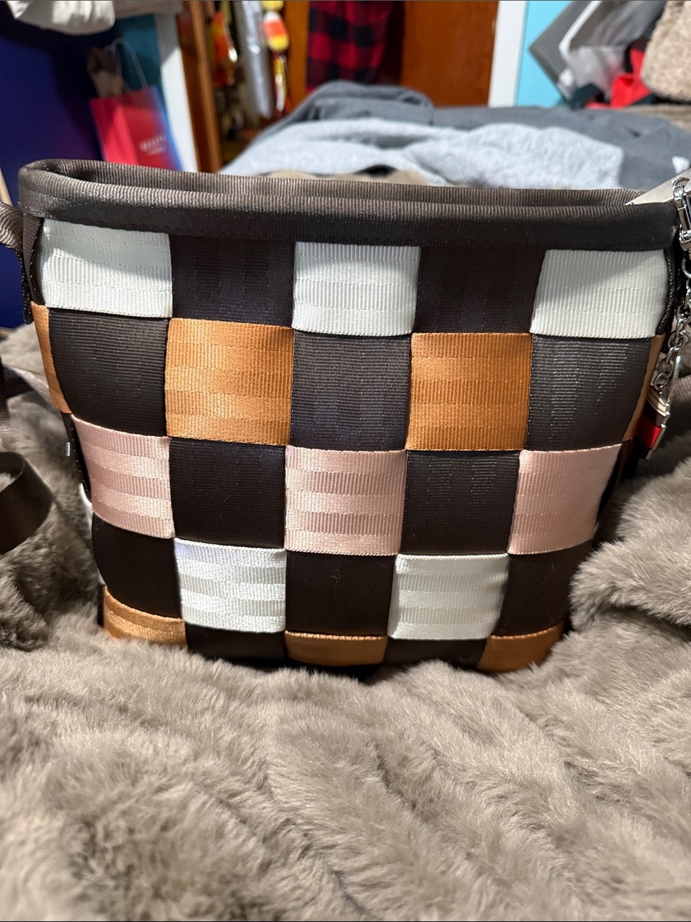 Harvey’s Seatbelt Crossbody Bag in Brown, & Cream
